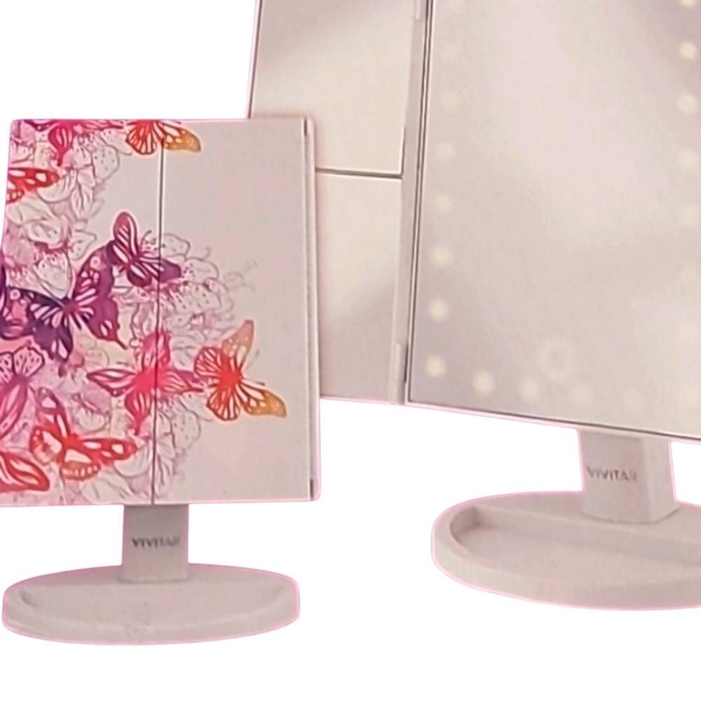 Vivitar Simply Beautiful Butterflies Cordless Tri-Fold LED Lighted Vanity Mirror